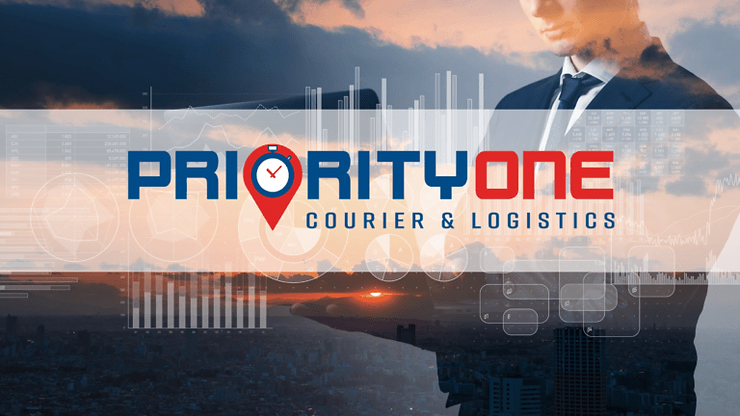 A picture of the logo for priority one courier and logistics.