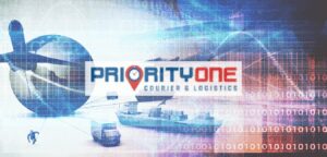 A picture of the logo for priority one courier and logistics.