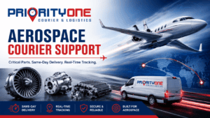 Priority One Courier & Logistics providing aerospace courier services, same-day critical aircraft parts delivery, and real-time tracking across Southern California.